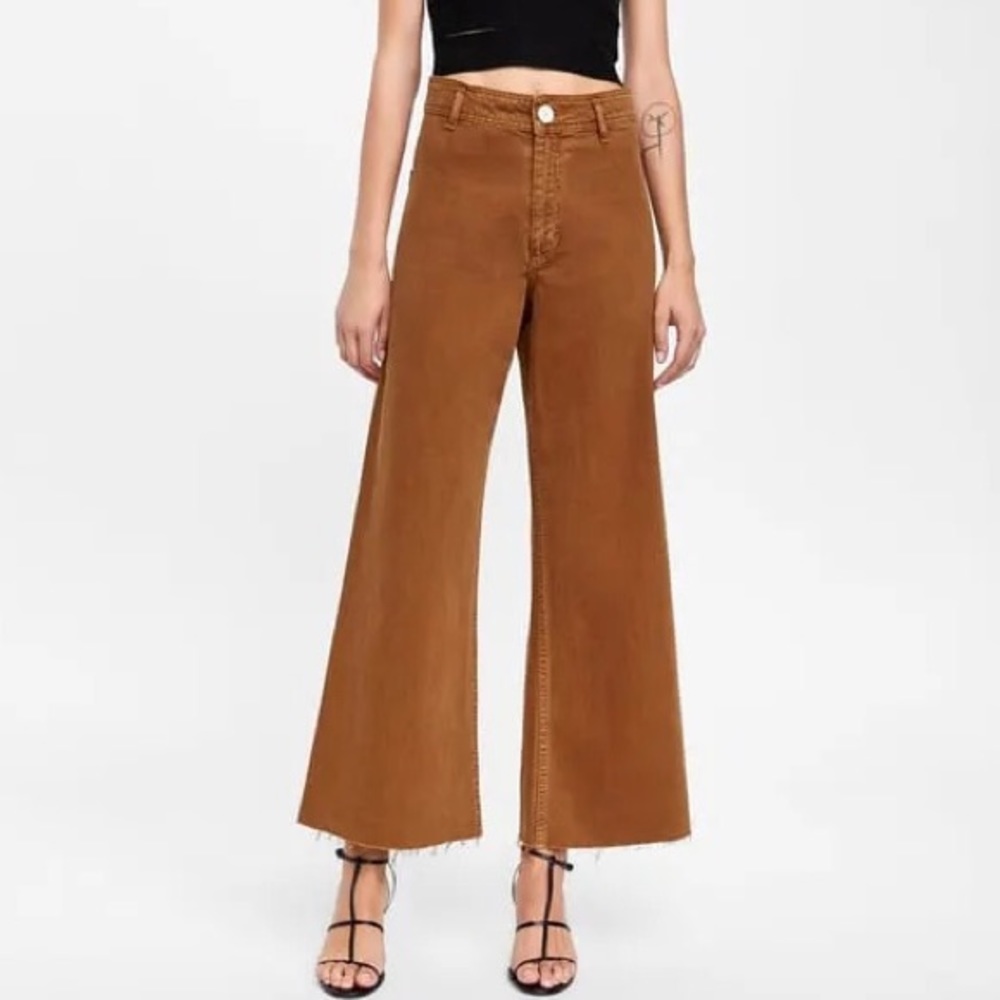 Zara Marine Straight High Waisted Wide Leg Burnt Orange Pants Size 4 Women’s